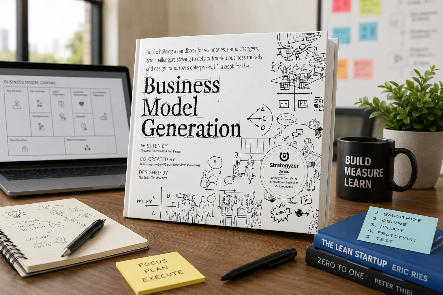 Business Model Generation book by Alexander Osterwalder  -  on a desk