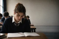 School student in India looking thoughtfully at notebook — communication skills guide for students